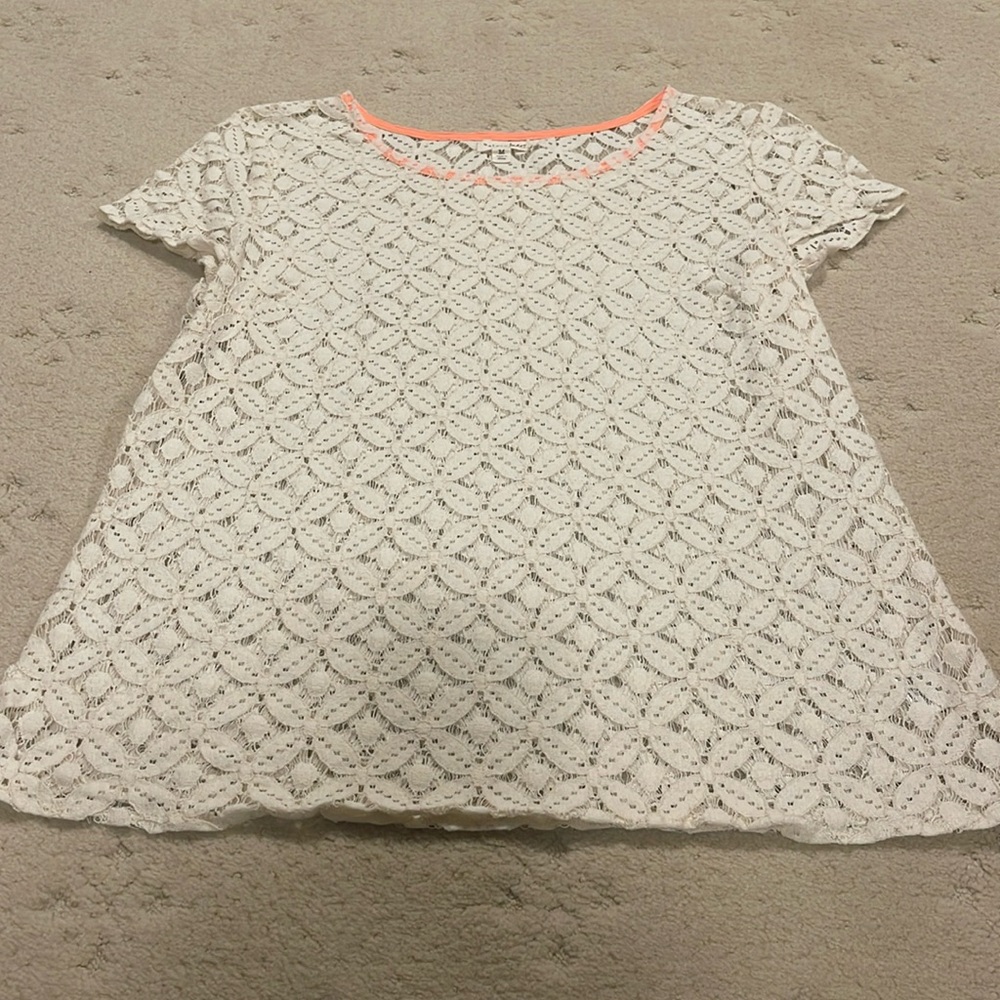 Maison Jules Short Sleeve Cream Lace Top Womens Size M